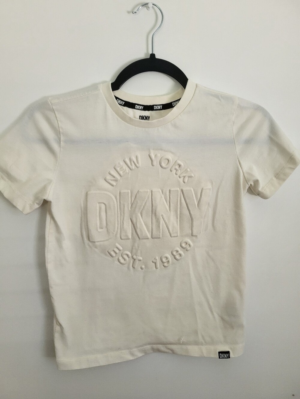 DKNY Cream Embossed Logo Short Sleeve Tee